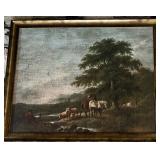 Vintage Framed Pastoral Landscape Artwork Horses
