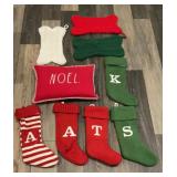 8 Christmas Knit Stockings & Decorative Pillow