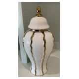 White & Gold Lidded Ceramic Ginger Jar / Temple