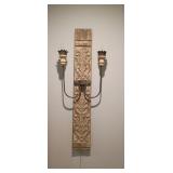 Pair of Distressed Carved Double-Arm Candle-Style