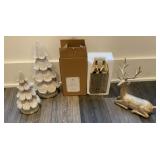 Christmas Decor Lot, 2 Rustic Wood Trees, Glitter