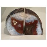 Brazilian Agate Geode Bookends with Quartz