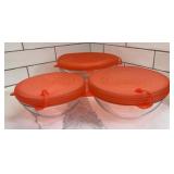 Pampered Chef 3 Piece Glass Mixing Bowl Set with