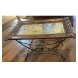 Ornate Antiqued Mirror Top Accent Table Bronze