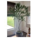 Large Faux Olive Tree in Glazed Ceramic Planter