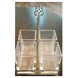 4-Piece Square Glass Silverware Caddy with Ornate