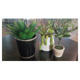 Lot of 3 Faux Potted Plants Including Snake
