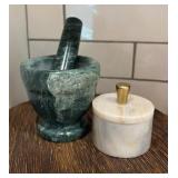 Vintage Green Marble Mortar & Pestle with Marble
