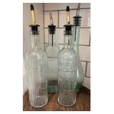 4 Decorative Glass Oil & Vinegar Bottles with
