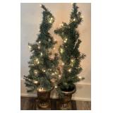 Pair Pre-Lit Artificial Christmas Topiary Trees