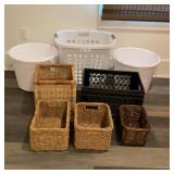 Lot of 8 Woven Storage Baskets, Plastic Laundry