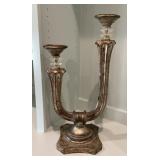 Distressed Silver-Tone Double Arm Candelabra with