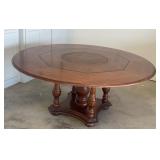Large Round Burl Wood Inlay Pedestal Dining Table