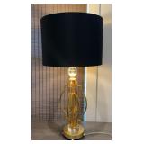 Gold Gilt Metal Geometric Table Lamp with Crystal