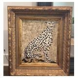 Signed Cheetah Wildlife Painting Ornate Gilt