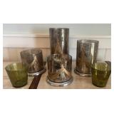 6 Mercury Glass Candle Holders, Gold Starburst