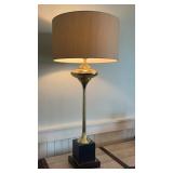 Gold Trumpet Form Table Lamp, Black Plinth Base,