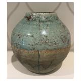 Aqua Crackle Glaze Ceramic Vase Rustic Pottery