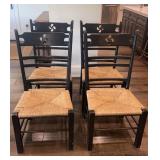 4 Black Lacquer Chinoiserie Dining Chairs Woven