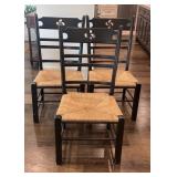 4 Black Lacquer Chinoiserie Dining Chairs Woven