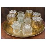 Gold Mercury Glass Votive Holders & Clear Ribbed