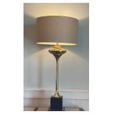 Gold Trumpet Form Table Lamp, Black Plinth Base,