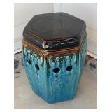 Turquoise Blue Glazed Ceramic Garden Stool, Asian