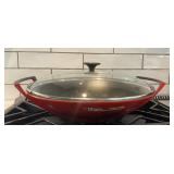 Vintage Le Creuset Red Enameled Cast Iron Wok