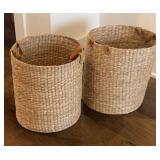 Woven Seagrass Storage Baskets with Leather