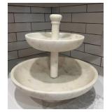 Two-Tier White Marble Serving Stand with Center