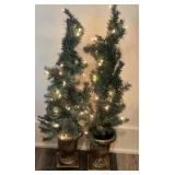 Pair Pre-Lit Artificial Christmas Topiary Trees
