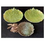Royal Sealy Bavaria Green Leaf Dishes Pair with