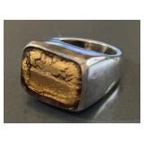 Artisan Murano Gold Leaf Glass Statement Ring 925