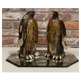 Pair  Brown Penguin Figurines on Mirrored Base