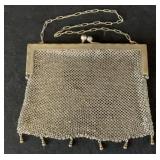 German Silver Mesh Chainmail Purse, Greek Key