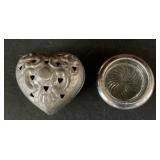 Silver Tone Heart Potpourri Box & Glass Coaster