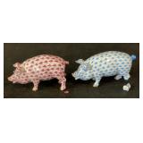 Broken Herend Hungary Porcelain Pig Figurines,