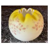 Vintage Yellow Satin Glass Rose Bowl Vase Pink