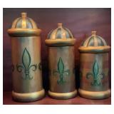 3 Art Deco Fleur-de-Lis Lidded Canisters