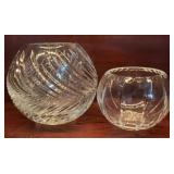 2 Vintage Cut Crystal Rose Bowls  Large