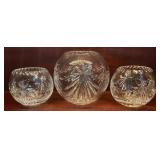3 Vintage Cut Crystal Rose Bowls with Floral