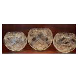 3 Vintage Cut Crystal Rose Bowls with Geometric