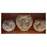 3 Vintage Cut Pinwheel Crystal Rose Bowls with