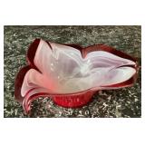 Murano Style Red/ White Swirl Blown Art Glass