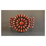 Sterling Silver Coral Cluster Cuff Bracelet,