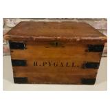 Antique H. Pygall Wooden Storage Chest with Iron