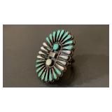 Vintage Zuni Sterling Silver Turquoise & Shell