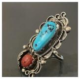 Vintage Navajo Sterling Silver Turquoise Coral