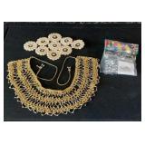 Hand Crocheted Gold Tone Beaded Collar Necklace &