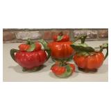 Pumpkin-Form Porcelain Teapot, Creamer, Covered